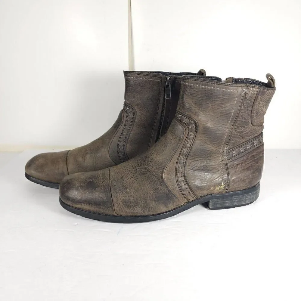 Bed Stu Men's Revolution US9,5 Distressed Brown Leather Ankle BikerBoots